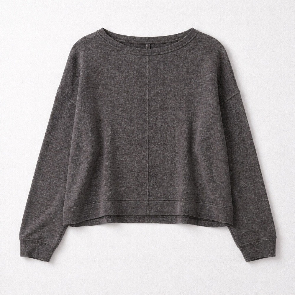 Aerie Charcoal Grey Long Sleeve Pocket Crewneck Pullover Sweatshirt Top Medium - Picture 2 of 7